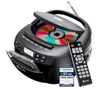 Poste Radio Cassette CD - Bluetooth AM FM - Fonction d'Enregistrement | Double Haut-Parleur Trois Watts pour un Son Stéréo Clair, Fonctionne sur Secteur ou Piles, Port Auxiliaire Inclus - Noir