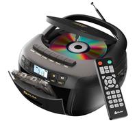 Poste Radio Cassette CD - Bluetooth AM FM - Fonction d'Enregistrement | Double Haut-Parleur Trois Watts pour un Son Stéréo Clair, Fonctionne sur Secteur ou Piles, Port Auxiliaire Inclus - Noir or