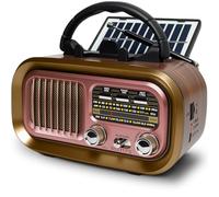 Poste Radio Portable, AM/FM/SW Radio a Pile, Rétro Radio Vintage Alimentée par des Piles Rechargeables ou D-Cell de 1200mAh avec Panneau Solaire/USB/TF