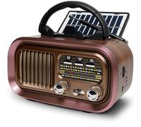 Poste Radio Portable, AM/FM/SW Radio a Pile, Rétro Radio Vintage Alimentée par des Piles Rechargeables ou D-Cell de 1200mAh avec Panneau Solaire/USB/TF