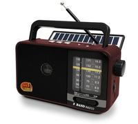 Poste Radio Portable avec Panneau Solaire & Batterie 1200mAh, Récepteur AM/FM/SW avec 8W Haut-Parleur/TWS/USB/TF, Transistor Radio a Pile luetooth pour Camping, Urgences et Extérieures (Rouge)