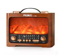 Poste Radio Vintage Bluetooth, PRUNUS J-196 AM FM Radio Portable Rechargeable avec 1800mAh, Ambiance Rétro avec L'effet de Flamme LED, Charge USB-C, Lecture TF/USB, TransistorRadio pour la Maison