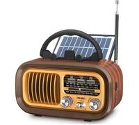 Poste Radio Vintage - PRUNUS - J-150 - AM/FM/SW - Bluetooth - Batterie 1200 mAh - Panneau Solaire