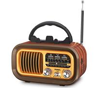 Poste Radio Vintage, PRUNUS J-150 AM/FM/SW Radio Portable Rechargeable avec Batterie 1200mAh et Piles D, Transistor Radio Bluetooth avec Panneau Solaire, Compatible USB/TF
