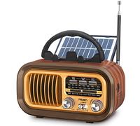 Poste Radio Vintage, PRUNUS J-150 AM/FM/SW Radio Portable Rechargeable avec Batterie 1200mAh et Piles D, Transistor Radio Bluetooth avec Panneau Solaire, Compatible USB/TF