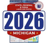 Poster 2024 Michigan State and Federal Labor Laws - Conforme à l'OSHA sur le lieu de travail comprend des mises à jour FLSA FMLA et EEOC - Tout en un - 61 cm x 91,4 cm - Laminé