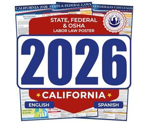 Poster 2026 de l'État de Californie et du droit du travail fédéral - Combo anglais espagnol - Conforme à l'OSHA sur le lieu de travail - Règlements obligatoires pour les employés - Affichage de