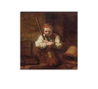 Poster « A Girl with A Broom » de Rembrandt Van Rijn - Décoration murale pour salon - 70 x 70 cm