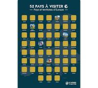 Poster à gratter 52 Pays à visiter - Pays et territoires d'Europe - Format A3 - Encre dorée agréable et sans traces - Cadeau parfait pour voyageur