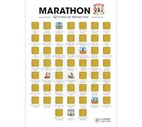 Poster à gratter marathon - 52 étapes de préparation - Format A3 - Encre dorée sans trace - Plan d’entraînement visuel - Idée cadeau coureur