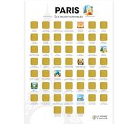 Poster à gratter Paris - Les incontournables - Format A3 - Encre dorée sans trace - Bucket list séjour & week-end - Idée cadeau voyage