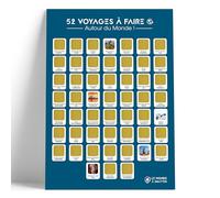 Poster à gratter Tour du monde - 52 lieux à voir dans sa vie - Format A3 - Encre dorée agréable et sans traces - Cadeau parfait pour voyageur