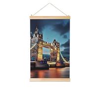 Poster à suspendre en bois - Poster mural - Impression Tower Bridge à Londres - Œuvre d'art vintage - Peinture murale - Bannière pour décoration d'intérieur - 30,5 x 45,7 cm