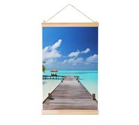 Poster à suspendre en bois - Poster mural - Vacances aux Maldives - Œuvre d'art vintage - Peinture murale - Bannière pour décoration d'intérieur - 91,4 x 61 cm