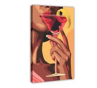 Poster abstrait rétro sur toile représentant un cochon d'Inde mangeant des ramen - Décoration murale pour salon, chambre à coucher - 50 x 75 cm