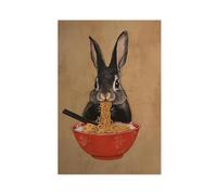 Poster abstrait sur toile représentant un lapin mangeant des ramen - Décoration murale pour salon, chambre à coucher - 20 x 30 cm