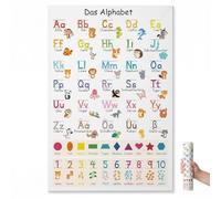 Poster Alphabet Allemand et Chiffres pour Enfant - Affiche Éducative Animaux et Géométrie 40x60cm - Décoration Murale en Toile pour Chambre, Maternelle et École Primaire - Sans Cadre