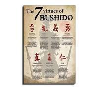 Poster amusant 7 vertus de Bushido - Cadeau pour homme et femme - Décoration murale pour salon, chambre à coucher - 30 x 45 cm