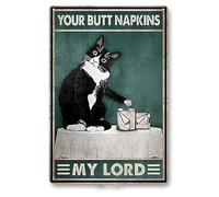Poster amusant avec chat noir - Your Butt Towels My Lord - Articles de décoration murale vintage pour les amateurs de chats - Décoration murale vintage pour salle de bain et toilettes - 20,3 x 30,5 cm