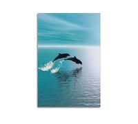 Poster animal de mer dauphins - Décoration murale rétro esthétique pour décoration de maison et de bureau - 20 x 30 cm