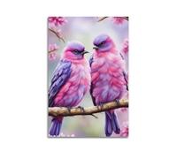 Poster animal exotique oiseaux fleurs de cerisier aquarelle fantaisie nature œuvre d'art sur toile pour chambre à coucher 40 x 60 cm