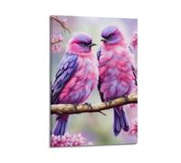 Poster animal tropical oiseaux roses fleurs pastel aquarelle peinture sur toile pour chambre à coucher 50 x 75 cm