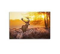 Poster Animaux Cerf dans la Forêt Art Mural Impression Rétro Esthétique Décoration Chambre Bureau 30 x 45 cm Sans Cadre