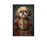 Poster aristocratique Shih Tzu - Art mural amusant de chien de la Renaissance - Poster d'animaux insolites pour décoration d'intérieur - Poster pour chambre à coucher - Impression sur toile pour salon