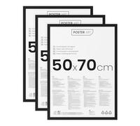 POSTER ART Cadre 50x70 cm - Set de 3 pièces Noir en bois - San Diego en verre acrylique pour décoration murale affiche, puzzle, photo, diplôme ou toile