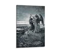 Poster artistique Jacob Wrestling with The Angel par Gustave Dore Art mural sur toile esthétique - Peinture décorative vintage avec musique et films pour salon, chambre à coucher - 30 x 45 cm - Cadre