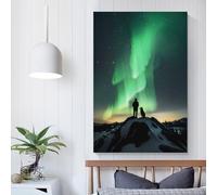 Poster Aurora Night avec mon chien, peinture sur toile, art mural, décoration pour mari, petit ami, petite amie, toile personnalisée, 60 x 90 cm