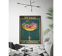 Poster avec parapluie en forme de fleur avec inscription « No Rain No Flowers » - Décoration murale - 20,3 x 30,5 cm