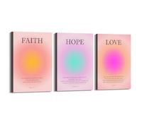 Poster avec verset de la Bible - Faith Hope Love Gradient Aura - Impression sur toile - Citations chrétiennes - Décoration esthétique pour chambre (SKU4 - 3 pièces, 28 x 35 cm), encadré (toile
