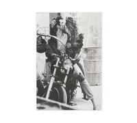 Poster Baiser Couple Moto Amour Baiser Vintage Noir et Blanc Poster Art Romantique Poster Toile Poster Toile Décoration Chambre Paysage Bureau Chambre Cadeau Sans Cadre 40,6 x 60 cm