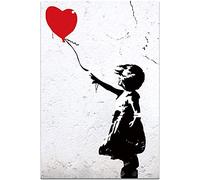 Poster Banksy Fille tenant des ballons rétro noir et blanc - Décoration murale pour salon - Sans cadre - 60 x 80 cm