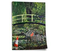 Poster Banksy rencontre Monet Pont japonais Nénuphars - Protection du climat Street Art Impression d'art moderne sur toile, Impression d'art sans cadre, Peinture murale - A4, A3, A2, A1, A0, XXL