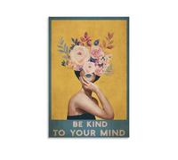Poster « Be Kind to Your Mind » - Poster vintage floral moderne - Poster mural sur toile - Décoration murale pour salon, chambre à coucher