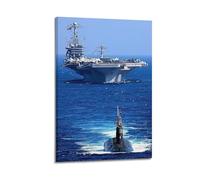 Poster bleu marine sous-marins et porte-avions - Peinture murale artistique moderne à suspendre - 20 x 30 cm