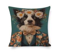 Poster Border Collie en costume_ Portrait de Border Collie _ Peinture à l'huile Border Collie _ Affiche de corps humain tête d'animal _ Affiche amusante de chien _ Imprimé animal de compagnie 1_4 Taie