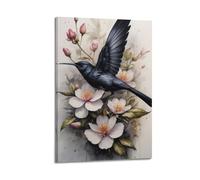Poster botanique fleur colibri minimaliste nature aquarelle œuvre d'art décorative sur toile pour chambre à coucher 60 x 90 cm