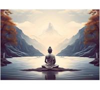 Poster bouddha assis | Affiche moine tibétain format paysage. Décoration zen et asiatique sans cadre. Idée cadeau Yoga et méditation. (50x70)