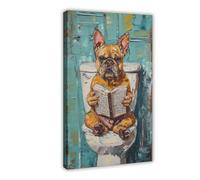 Poster bouledogue français avec livre de lecture, toilettes, décoration de chambre à coucher, bureau, chambre, cadeau, 50 x 75 cm
