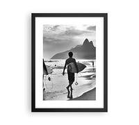 Poster Cadre Noir 30x40 cm Affiche Noir et Blanc Personnes - 3745 - P2B | Mer Vague Surf Poster Mural Moderne Décoratif Art Mural Impression d'Art Salon Chambre Cuisine Tableau Décoration ARTTOR