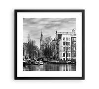 Poster Cadre Noir 40x40 cm Affiche Architecture Noir et Blanc - 4436 - P2B | Amsterdam Bateaux Noir Poster Mural Moderne Décoratif Art Mural Impression d'Art Salon Chambre Tableau Décoration ARTTOR