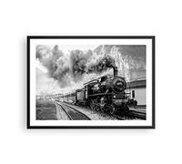 Affiche Poster 70x50cm Tableaux Image Photo Train Noir Et Blanc Fumée Wall Art