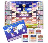 Poster calendrier géant du Mondial 2026 110x80cm, ensemble de 2 articles de fan avec 384 autocollants de drapeaux + poster pour prédire le vainqueur, carte murale du tournoi - Cadeau pour les fans de