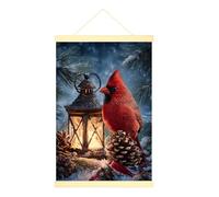 Poster cardinal à suspendre sur toile - Art mural - Lanterne rustique d'hiver - Pommes de pin de Noël - Poster mural à suspendre avec cadre pour maison, salle de classe, bureau - 50,8 x 71,1 cm