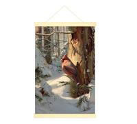 Poster cardinal à suspendre sur toile - Art mural réaliste - Nature - Pin neige d'hiver rouge - Poster mural à suspendre avec cadre pour cuisine, salle de bain - 40,6 x 61 cm