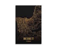 Poster carte rétro du Moyen-Orient Liban Beyrouth 30 x 45 cm
