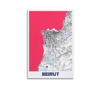 Poster carte vintage du Moyen-Orient Liban Beyrouth 30 x 45 cm